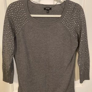 Apt 9 Womens Small Knit Gray Beaded Jeweled Shiny Sweater Top Kohls